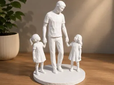 Baba ve İki Kız Figürü — Sert Plastik