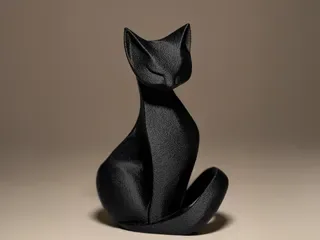 Low Poly Oturan Kedi Heykeli — Sert Plastik