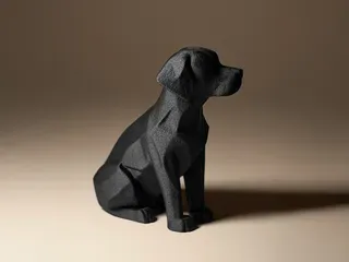 Low Poly Oturan Köpek Heykeli — Sert Plastik