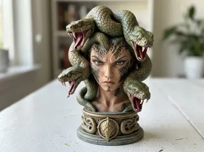 Medusa Gorgon Büstü — Detaylı Reçine + Sert Plastik